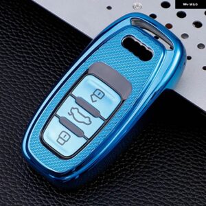 アウディ カーボンソフト TPU 車リモートキーケースカバー ホルダー シェル FOB A4 A1 A3 S4 B7 B8 A6 A5 A7 A8 Q5 S5 S6 Q7 - blue