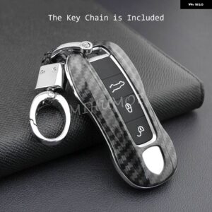 ポルシェ 2017 + カイエン クーペ パナメーラ タイカン 911 カーボンキー FOB ケースカバー チェーンリングホルダー - With Keychain