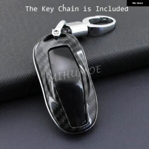 テスラ 2012 + モデル 3 Y S カーボンキー FOB カバー ケースチェーンリングホルダー - With Keychain