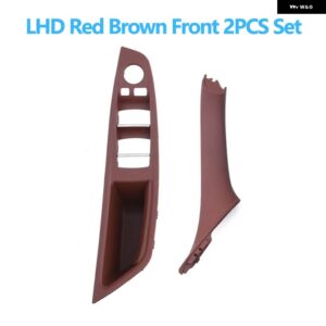 BMW 左手ドライバー インテリア ドア窓スイッチ パネルプルハンドルセット F10 F11 F18 520 523 525 528 530 - Red Brown 2pcs set