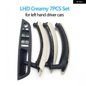 BMW 7個 セット LHD RHD インテリア ドア窓スイッチ パネルプルハンドルとレザーカバー X5 X6 E70 E71 2007-2014 - lhd　set　creamy