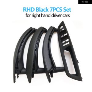 BMW 7個 セット LHD RHD インテリア ドア窓スイッチ パネルプルハンドルとレザーカバー X5 X6 E70 E71 2007-2014 - rhd　set　black