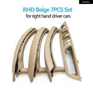 BMW 7個 セット LHD RHD インテリア ドア窓スイッチ パネルプルハンドルとレザーカバー X5 X6 E70 E71 2007-2014 - rhd　set　beige