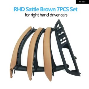 BMW 7個 セット LHD RHD インテリア ドア窓スイッチ パネルプルハンドルとレザーカバー X5 X6 E70 E71 2007-2014 - rhd　set　sattle