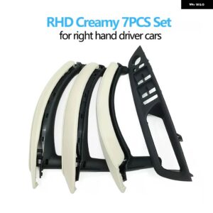 BMW 7個 セット LHD RHD インテリア ドア窓スイッチ パネルプルハンドルとレザーカバー X5 X6 E70 E71 2007-2014 - rhd　set　creamy
