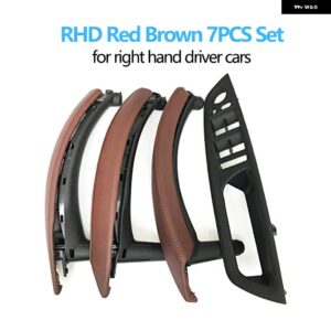 BMW 7個 セット LHD RHD インテリア ドア窓スイッチ パネルプルハンドルとレザーカバー X5 X6 E70 E71 2007-2014 - rhd　set　brown