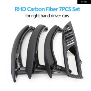 BMW 7個 セット LHD RHD インテリア ドア窓スイッチ パネルプルハンドルとレザーカバー X5 X6 E70 E71 2007-2014 - rhd　set　carbon