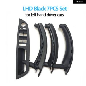 BMW 7個 セット LHD RHD インテリア ドア窓スイッチ パネルプルハンドルとレザーカバー X5 X6 E70 E71 2007-2014 - lhd　set　black