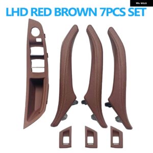 BMW LHD RHD 運転席側 アームレスト 助手席ドアレザープルハンドルセット 5シリーズ F10 520 523 525 528 530 535用 - LHD　Red　7pcs　set