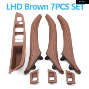 BMW LHD RHD 運転席側 アームレスト 助手席ドアレザープルハンドルセット 5シリーズ F10 520 523 525 528 530 535用 - LHD　Brown　7pcs　set