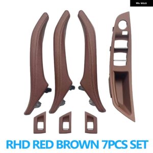 BMW LHD RHD 運転席側 アームレスト 助手席ドアレザープルハンドルセット 5シリーズ F10 520 523 525 528 530 535用 - RHD　Red　7pcs　set
