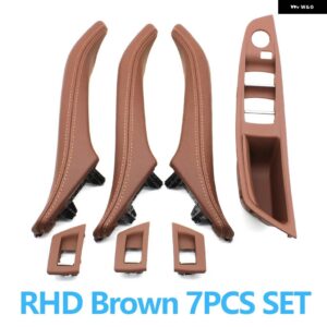 BMW LHD RHD 運転席側 アームレスト 助手席ドアレザープルハンドルセット 5シリーズ F10 520 523 525 528 530 535用 - RHD　Brown　7pcs　set