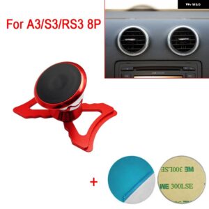 アウディ 自動車電話ホルダー A3 S3 RS3 8P エアベントマウント カースタイリング ブラケット GPS マグネットスタンド回転可能なサポート モバイル - Red