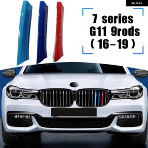 BMW 3個 ABS 車グリル ステッカー ストリップカバー トリムクリップ 7シリーズ G11 G12 F02 F01 M スタイル 2018-20 2013-2017 - 16-19 G11 G12 9bars