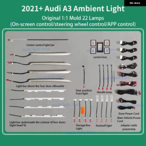 アウディ 30色周囲光 A3 S3 RS3 8V 8Y 2013-2018 MQB LED エアベントノズル インテリア ダッシュボード ドア 装飾 ランプ