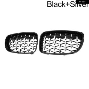 BMW PULLECO 1シリーズ E81 E82 E87 E88 128I 130I 135I 車ダイヤモンドグリル フロントキドニーバンパー グリル レーシング グリル 07-11 - Black silver