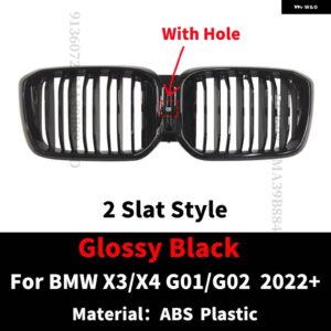 BMW フロントキドニーグリル レーシング バンパー グリル ラジエーター グリッドフードメッシュ X3 X4 G01 G02 2022 2023 M 装飾 チューニング - 2　Slat　With　Hole