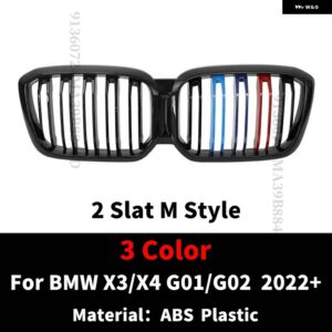 BMW フロントキドニーグリル レーシング バンパー グリル ラジエーター グリッドフードメッシュ X3 X4 G01 G02 2022 2023 M 装飾 チューニング - 2　Slat　M　None　Hole