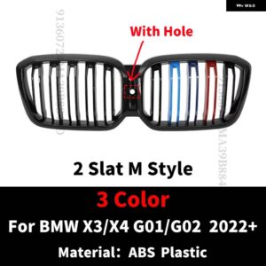 BMW フロントキドニーグリル レーシング バンパー グリル ラジエーター グリッドフードメッシュ X3 X4 G01 G02 2022 2023 M 装飾 チューニング - 2　Slat　M　With　Hole