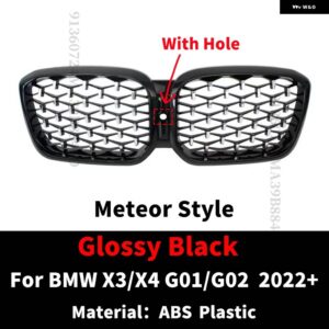 BMW フロントキドニーグリル レーシング バンパー グリル ラジエーター グリッドフードメッシュ X3 X4 G01 G02 2022 2023 M 装飾 チューニング - Meteor　With　Hole