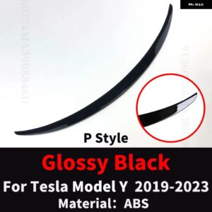 テスラ カーボンルックリアスポイラー ウイングエアダムディフレクターモデル Y 2019-23 ブーツ トランクリップチューニング - P Glossy Black