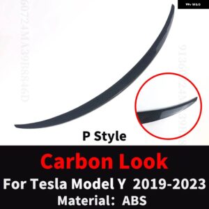 テスラ カーボンルックリアスポイラー ウイングエアダムディフレクターモデル Y 2019-23 ブーツ トランクリップチューニング - p Carbon Look