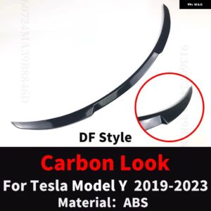 テスラ カーボンルックリアスポイラー ウイングエアダムディフレクターモデル Y 2019-23 ブーツ トランクリップチューニング - DF Carbon Look