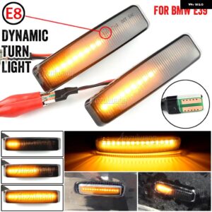 BMW 1ペア フラッシャーダイナミック ウインカー インジケータ LED ウィンカー ライトサイドマーカーシーケンシャルランプ 5シリーズ E39 1995-2003 M5 - smoked black