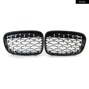 BMW クロームブラックダイヤモンドキドニーグリル 1ペア 屋外抗抵抗 リペア 部品 1シリーズ F20 F21 2011-2014 - BlackSilver