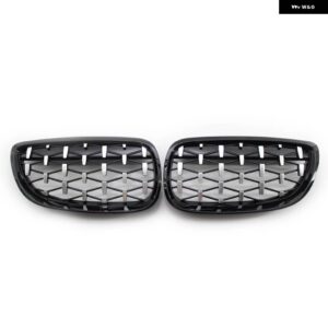 BMW ABSペア 車フロントフードグリル ダイヤモンドスタイルメテオ 3シリーズ E92 E93 クーペ 2006-2009 ブラッククロームクローム グロスブラック - blacksliver