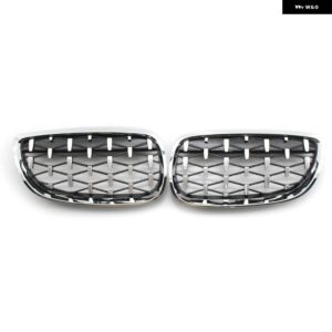 BMW ABSペア 車フロントフードグリル ダイヤモンドスタイルメテオ 3シリーズ E92 E93 クーペ 2006-2009 ブラッククロームクローム グロスブラック - sliver