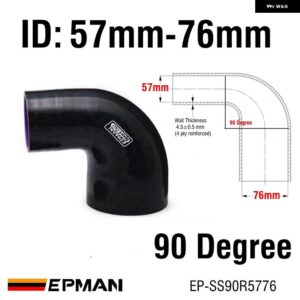 BMW 2.5インチ -3インチ 4層 シリコン 90度エルボー減速ホース 黒 E39 51-76/51-70/57-76/63-70/63-76/70-76MM EP-SS90R - ID 57mm-76mm