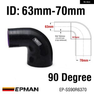 BMW 2.5インチ -3インチ 4層 シリコン 90度エルボー減速ホース 黒 E39 51-76/51-70/57-76/63-70/63-76/70-76MM EP-SS90R - ID 63mm-70mm
