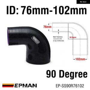 BMW 4層 シリコン 90度エルボー減速ホース 黒 63-80/76-80/76-83/76-89MM E39 EP-SS90R - ID 76mm-102mm