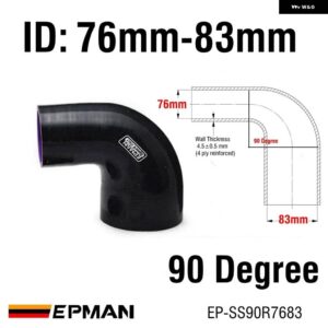 BMW 4層 シリコン 90度エルボー減速ホース 黒 63-80/76-80/76-83/76-89MM E39 EP-SS90R - ID 76mm-83mm