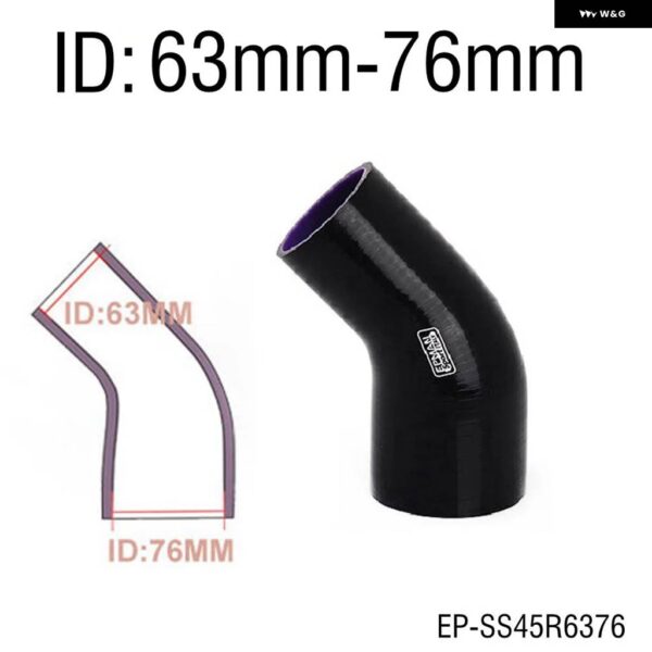BMW 2インチ -2.5インチ 4層 シリコン 45度エルボー減速ホース ブラック E36 M3/325I 51-76/57-70/57-76/63-76MM EP-SS45R - Color