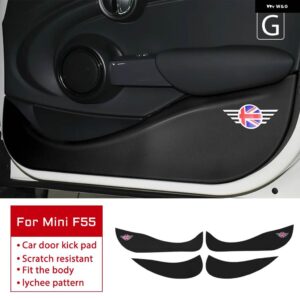 BMW 革カーボンテクスチャ ステッカー ドア抗キックパッド ミニクーパー S F54 F55 F56 F60 R56 R60 カントリーマン - Leather for F55 4pcs
