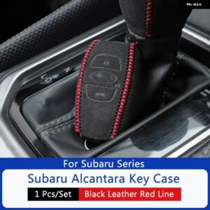 スバル キーケースカバー スエード 革リモートキーバッグ スリーブシェル フォレスターアウトバック XV レガシィ - Red Stitches
