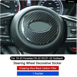 スバル ステアリングホイール トリム ブラックカーボン ステアリングホイール ステッカー スパンコール フォレスター 19-23 XV 18-2 - Steering Wheel Trim