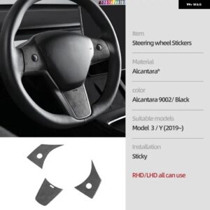 テスラ アルカンターラモデル 3 Y 2019-2023 3個 ステアリングホイール パッチカバー トリム ステッカー 装飾 インテリア - black