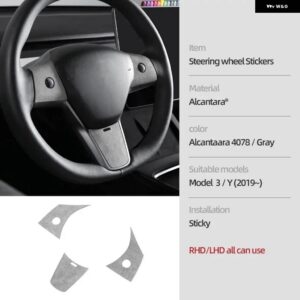 テスラ アルカンターラモデル 3 Y 2019-2023 3個 ステアリングホイール パッチカバー トリム ステッカー 装飾 インテリア - gray