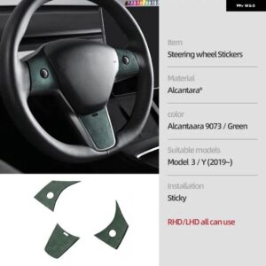 テスラ アルカンターラモデル 3 Y 2019-2023 3個 ステアリングホイール パッチカバー トリム ステッカー 装飾 インテリア - Green