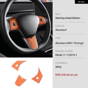 テスラ アルカンターラモデル 3 Y 2019-2023 3個 ステアリングホイール パッチカバー トリム ステッカー 装飾 インテリア - Orange