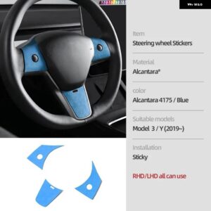テスラ アルカンターラモデル 3 Y 2019-2023 3個 ステアリングホイール パッチカバー トリム ステッカー 装飾 インテリア - blue