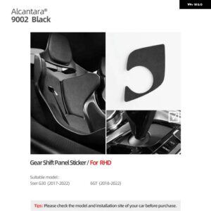 BMW ギアシフト パネル トリム ステッカー G30 G38 5GT 6GTシリーズ 2022-2017 アルカンターラセンターコントロールベースカバー - 9002 Black RHD
