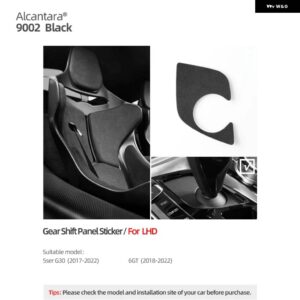 BMW ギアシフト パネル トリム ステッカー G30 G38 5GT 6GTシリーズ 2022-2017 アルカンターラセンターコントロールベースカバー - 9002 Black LHD