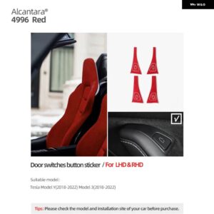テスラ ウィンドウ コントロールパネル トリム ステッカー モデル 3 モデル Y 2023-2018 アルカンターラドア昇降 スイッチ ボタン 装 - Red 4996