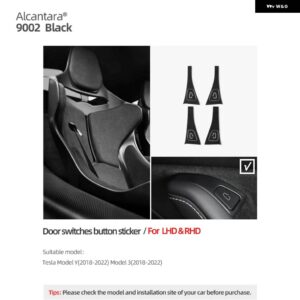 テスラ ウィンドウ コントロールパネル トリム ステッカー モデル 3 モデル Y 2023-2018 アルカンターラドア昇降 スイッチ ボタン 装 - Black 9002