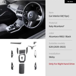 BMW G20 320I 325I 330I アルカンターラ インテリア トリム ステアリングホイール フレームカーセンターコンソール カバー パネル ステッカー - 15pcs RHD