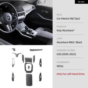 BMW G20 320I 325I 330I アルカンターラ インテリア トリム ステアリングホイール フレームカーセンターコンソール カバー パネル ステッカー - 15pcs LHD